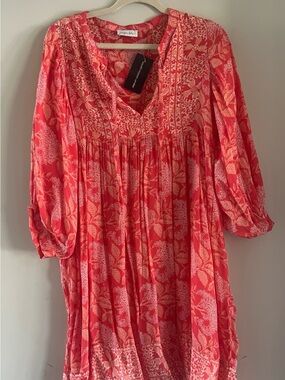 South Moon Under Coral and Cream Floral Tunic Dress